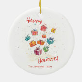 Niedliche Retro Happy Holidays Keramik Ornament (Hinten)