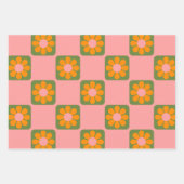 Niedliche Retro-Hippie-Blume-Checkbox rosa grün Geschenkpapier Set (Vorderseite 3)