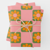 Niedliche Retro-Hippie-Blume-Checkbox rosa grün Geschenkpapier Set (Beispiel)