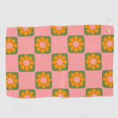 Niedliche Retro-Hippie-Blume-Checkbox rosa grün   Golfhandtuch (Horizontal)