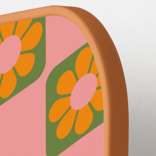 Niedliche Retro-Hippie-Blume-Checkbox rosa grün Pickleball Schläger (Linke Seite)