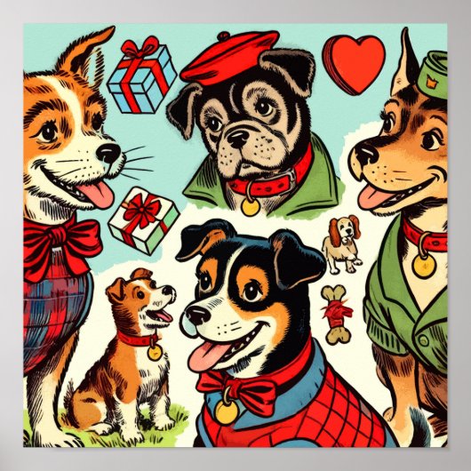 Niedliche Retro Hunde Comicen Poster (Vorne)