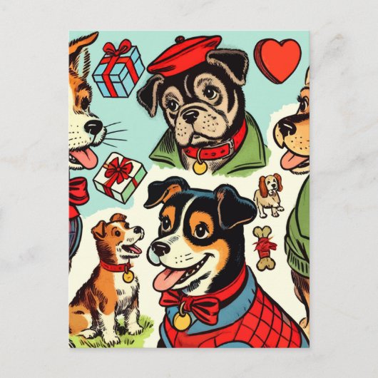 Niedliche Retro Hunde Comicen Postkarte (Vorderseite)