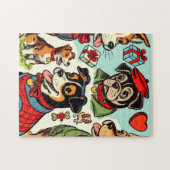 Niedliche Retro Hunde Comicen Puzzle (Horizontal)