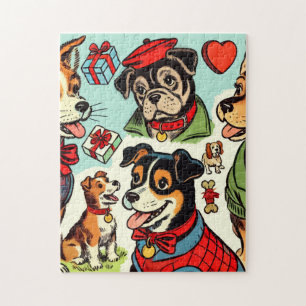 Niedliche Retro Hunde Comicen Puzzle