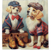 Niedliche Retro-Hunde Ölgemälde Duschvorhang (Vorderseite)