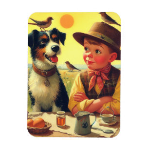 Niedliche Retro-Hunde und Kindermalerei Magnet