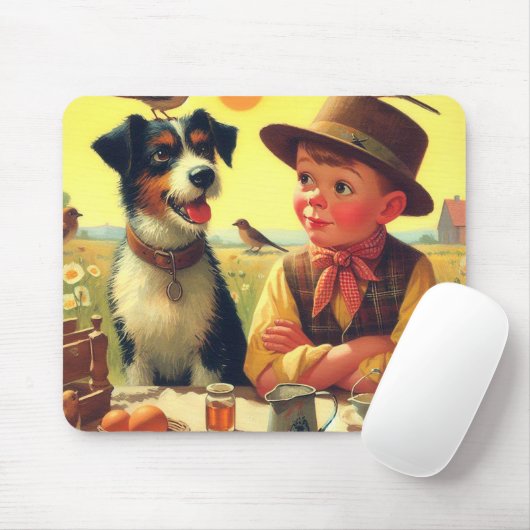 Niedliche Retro-Hunde und Kindermalerei Mousepad (Mit Mouse)