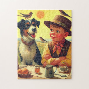 Niedliche Retro-Hunde und Kindermalerei Puzzle