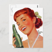 Niedliche Retro Junge Frau mit Pop Flasche Postkarte (Vorne/Hinten)