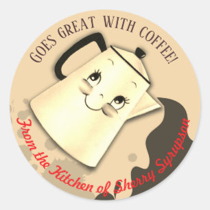 Niedliche Retro-Kaffeekanne aus der Küche des Aufk Runder Aufkleber