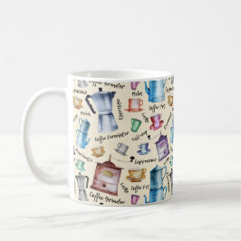 Niedliche Retro-Kaffeemaschinen mit Wasserfarbe Kaffeetasse