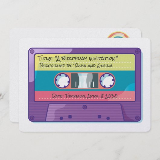 Niedliche Retro-Kassetteneinlage Einladung (Vorne/Hinten)