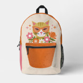 Niedliche Retro-Katze und Blume Terracotta Planter Bedruckter Rucksack (Vorderseite)