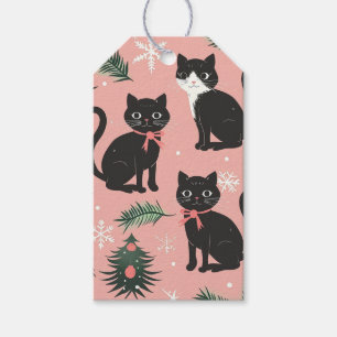 Niedliche Retro-Katzen auf rosa Weihnachten Geschenkanhänger
