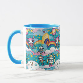 Niedliche Retro Kawaii Sci-Fi Roboter und Rainbows Tasse