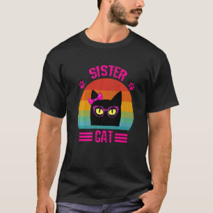 Niedliche Retro kleine Schwester Katze mit rosa Le T-Shirt