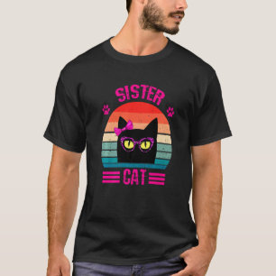 Niedliche Retro kleine Schwester Katze mit rosa Le T-Shirt