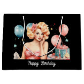 Niedliche Retro Lady Happy Birthday individuell an Große Geschenktüte (Vorderseite)