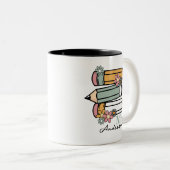 Niedliche Retro-Lehrer-Stifte personalisiert Zweifarbige Tasse (VorderseiteRechts)