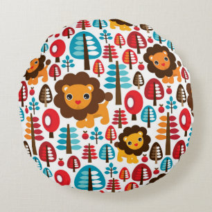 niedliche Retro Lion Kids-Illustration Rundes Kissen