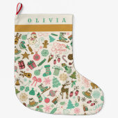 Niedliche Retro Look Doodles Großer Weihnachtsstrumpf (Vorderseite)