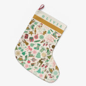 Niedliche Retro Look Doodles Großer Weihnachtsstrumpf (Vorderansicht (hängend))