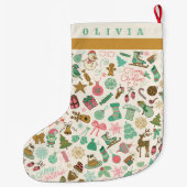 Niedliche Retro Look Doodles Großer Weihnachtsstrumpf (Rückseite)