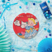 Niedliche retro Mädchen Valentine-Partyplatte Pappteller (Party)