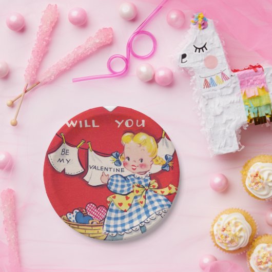 Niedliche retro Mädchen Valentine-Partyplatte Pappteller (Party)