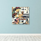 Niedliche Retro-Mama und Einzelbacken Leinwanddruck (Insitu (Holzboden))