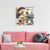 Niedliche Retro-Mama und Einzelbacken Leinwanddruck (Insitu (Wohnzimmer))