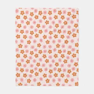 Niedliche Retro Mod Pop Blume Rosa und Burnt Orang Fleecedecke