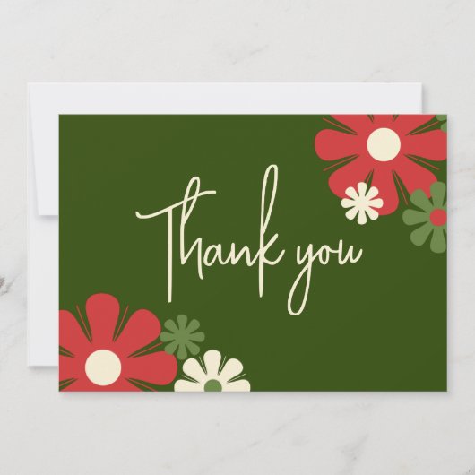 Niedliche Retro Modernes Blumenrot und Grün Dankeskarte (Vorderseite)