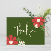 Niedliche Retro Modernes Blumenrot und Grün Dankeskarte (Stehend Vorderseite)