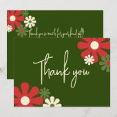 Niedliche Retro Modernes Blumenrot und Grün Dankeskarte (Vorne/Hinten)