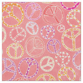 Niedliche Retro Peace Signs Girly Pink Pattern Stoff (Nahaufnahme)