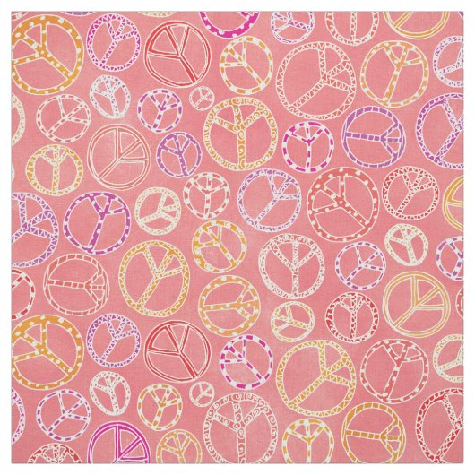 Niedliche Retro Peace Signs Girly Pink Pattern Stoff (Muster)