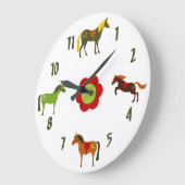 Niedliche Retro Ponys und Blume Pferd Große Wanduhr (Winkel)
