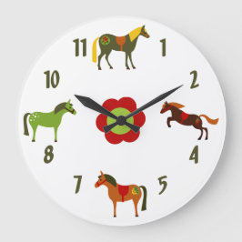 Niedliche Retro Ponys und Blume Pferd Große Wanduhr