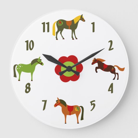 Niedliche Retro Ponys und Blume Pferd Große Wanduhr (Vorderseite)
