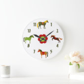 Niedliche Retro Ponys und Blume Pferd Große Wanduhr (Zuhause)