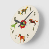 Niedliche Retro Ponys und Blume Pferd Runde Wanduhr (Winkel)