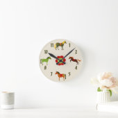 Niedliche Retro Ponys und Blume Pferd Runde Wanduhr (Zuhause)