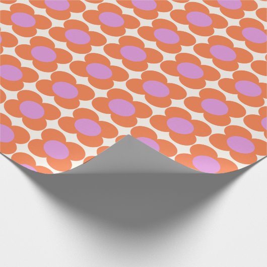 Niedliche Retro Pop Blume Muster Rosa und Orange Geschenkpapier (Ecke)