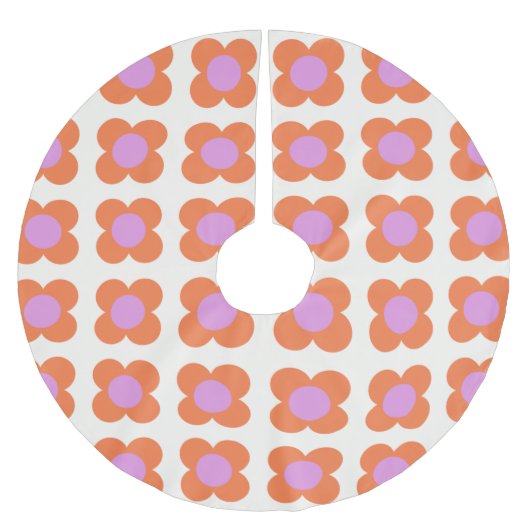 Niedliche Retro Pop Blume Muster Rosa und Orange Polyester Weihnachtsbaumdecke (Vorderseite)