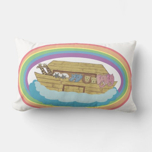 Niedliche Retro Rainbow Noah's Ark on White Lumbar Lendenkissen (Vorderseite)