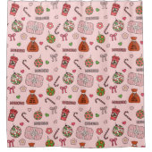 Niedliche Retro-Retro-Weihnachtsrosa Duschvorhang (Vorderseite)