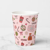 Niedliche Retro-Retro-Weihnachtsrosa Pappbecher (Rückseite)