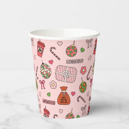 Niedliche Retro-Retro-Weihnachtsrosa Pappbecher